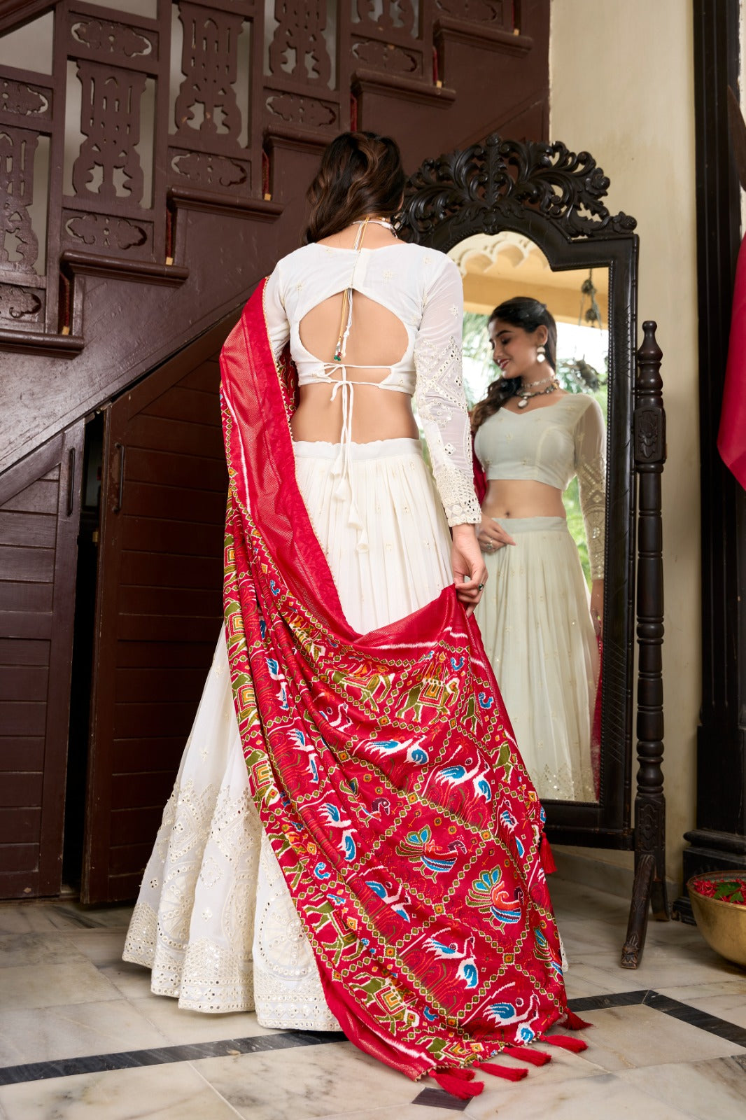 Party wear georgette white color lehenga choli images