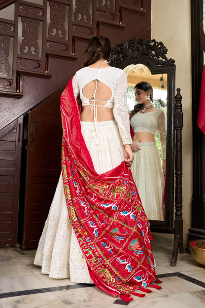 Party wear georgette white color lehenga choli images