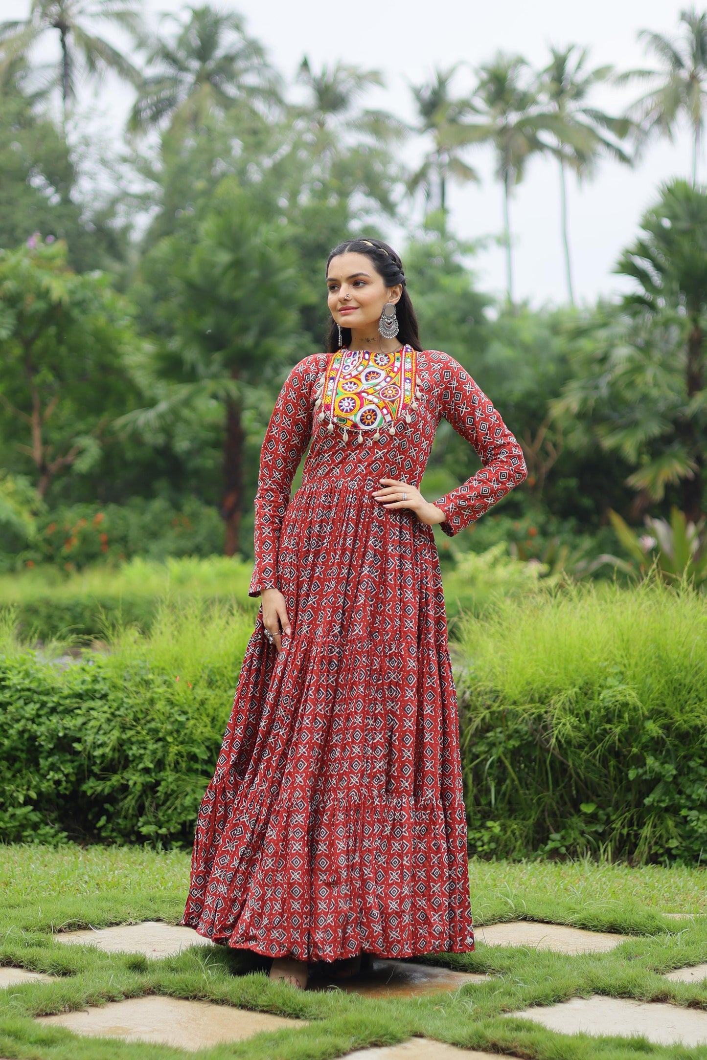 Maroon cotton navratri gown online
