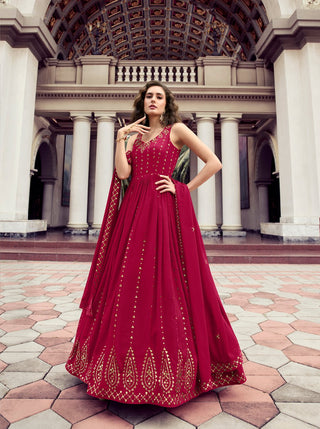 Rani pink georgette gown party wear online