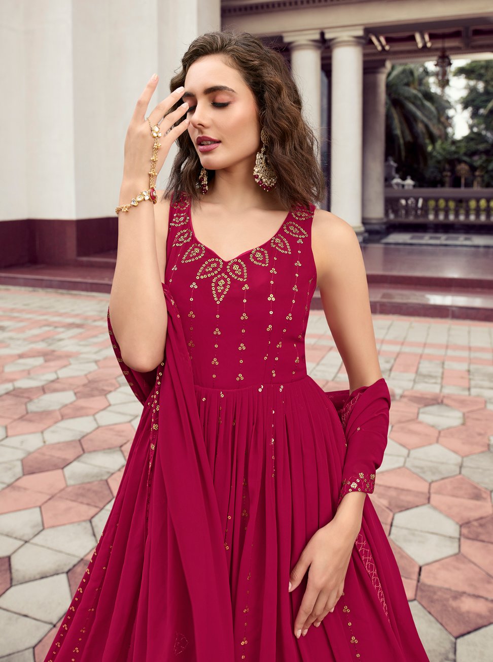 Women Rani Pink Georgette Gown for Reception Look – Ragthm