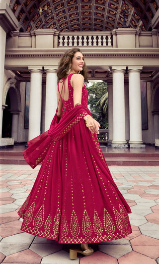 Rani pink georgette gown party wear online shopping