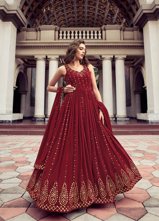 Heavy Maroon Stitched Georgette Anarkali Gown for Women