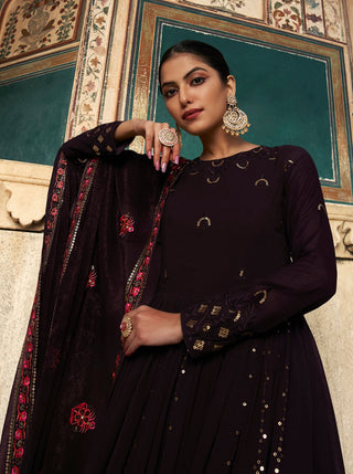 Purple georgette gown and purple dupatta online