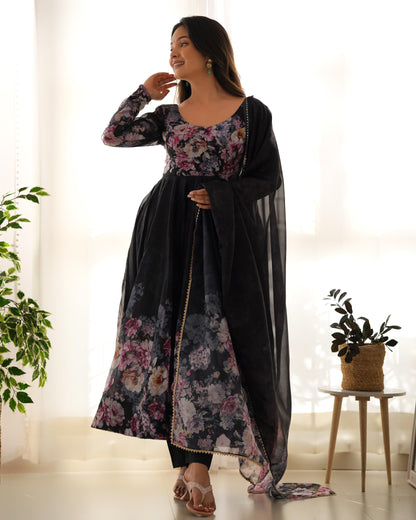 Black color organza silk salwar suit with dupatta online
