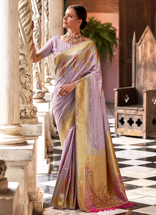 Lavender color silk saree 