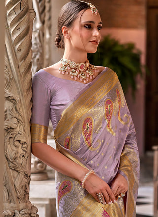 Lavender color silk saree price