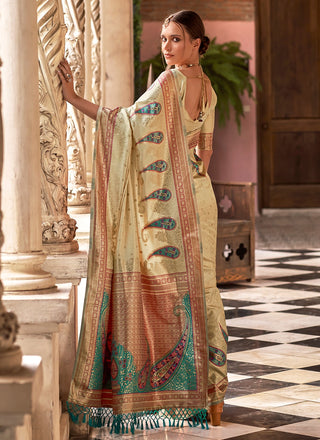 Beige color silk saree for women