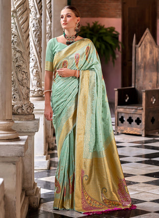 Rama color silk saree for women