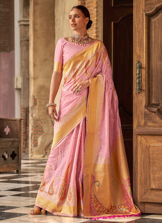 Pink color silk saree images 