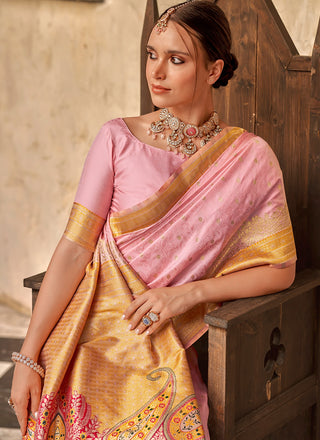 Pink color silk saree for women wear