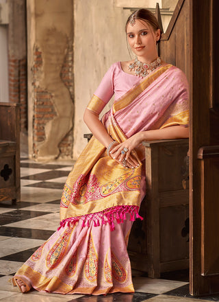 Wedding wear pink color saree