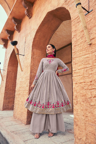 Grey color georgette salwar suit with dupatta