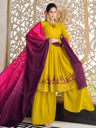 Georgette yellow salwar suit for women with dupatta