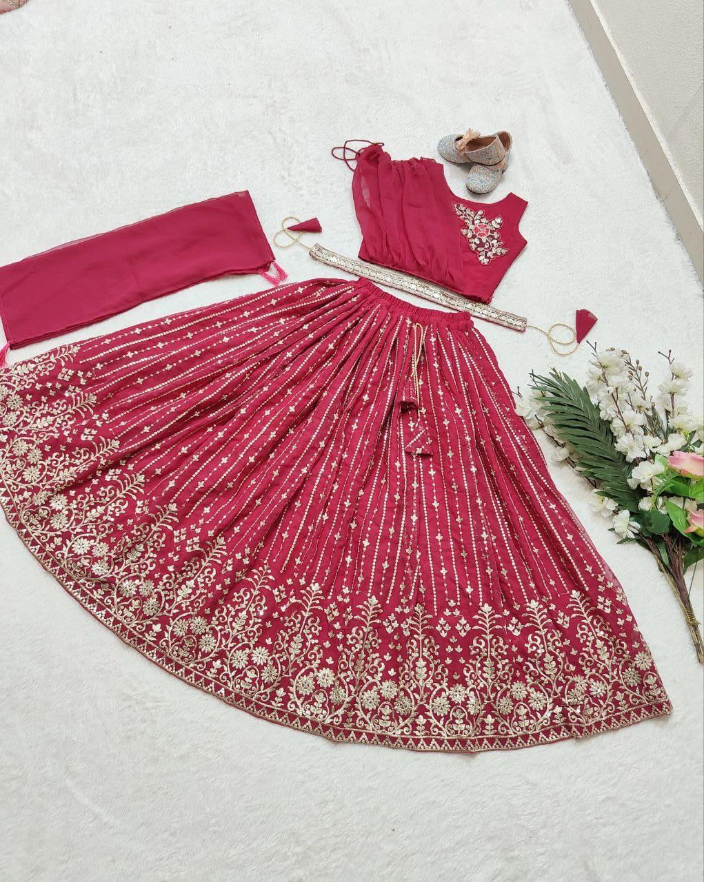 Pink color georgette girls lehenga choli 