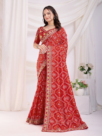 Maroon color vichitra silk saree for women
