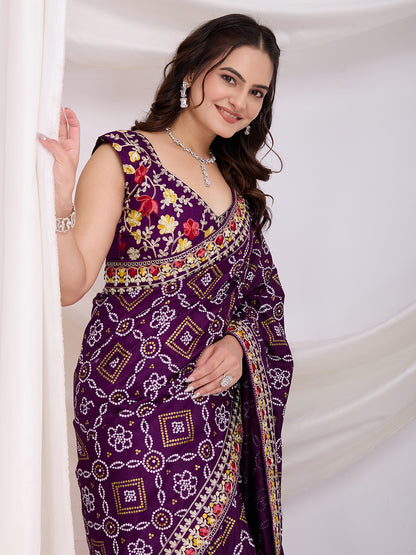 Violet color vichitra silk saree with blouse price