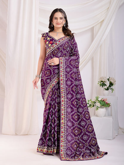 Violet color vichitra silk saree for women