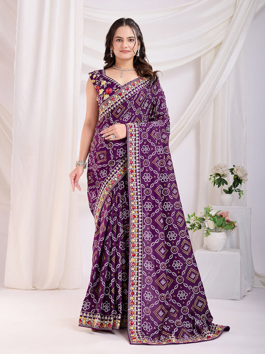 Violet color vichitra silk saree for women