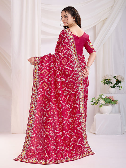 Evening Wear Red Color Vichitra Silk Designer Saree For Party