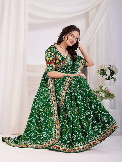 Blue color vichitra silk saree with blouse image