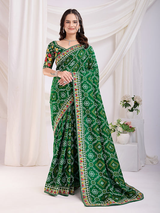Green color vichitra silk saree for women