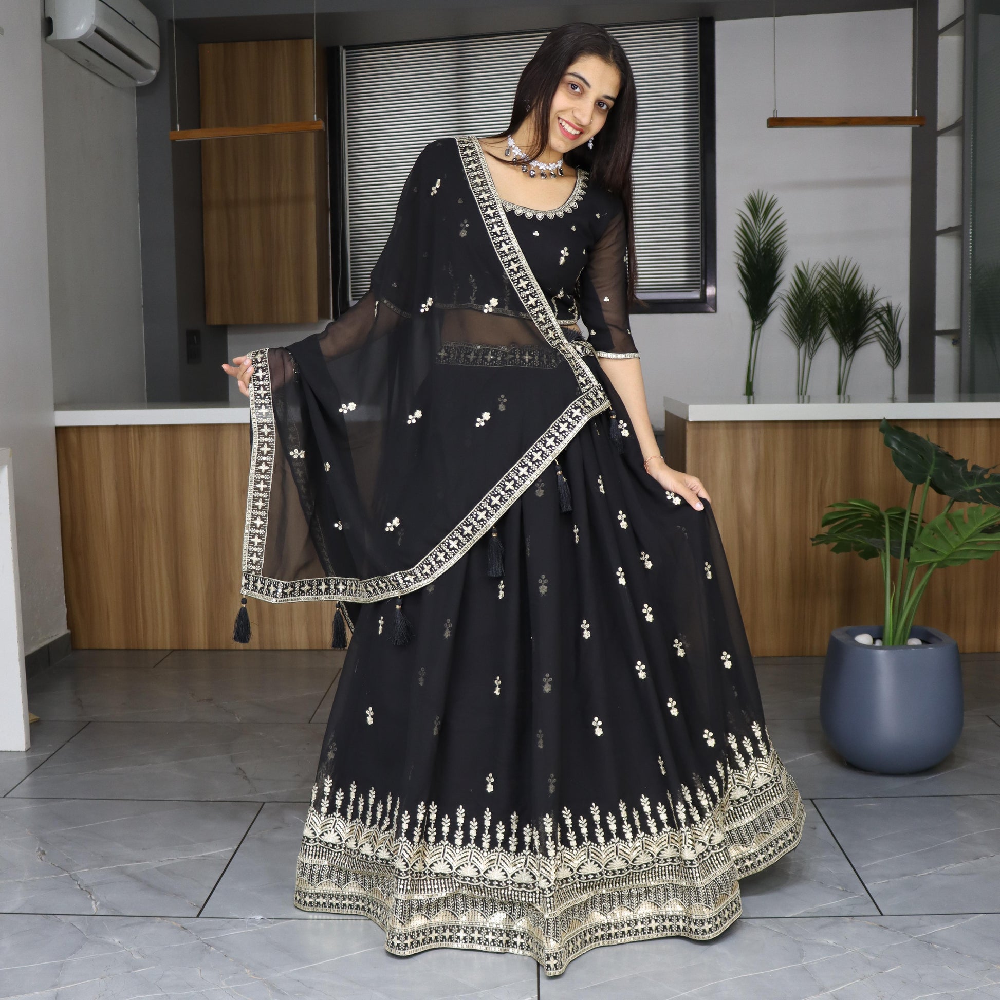 Black georgette lehenga choli design