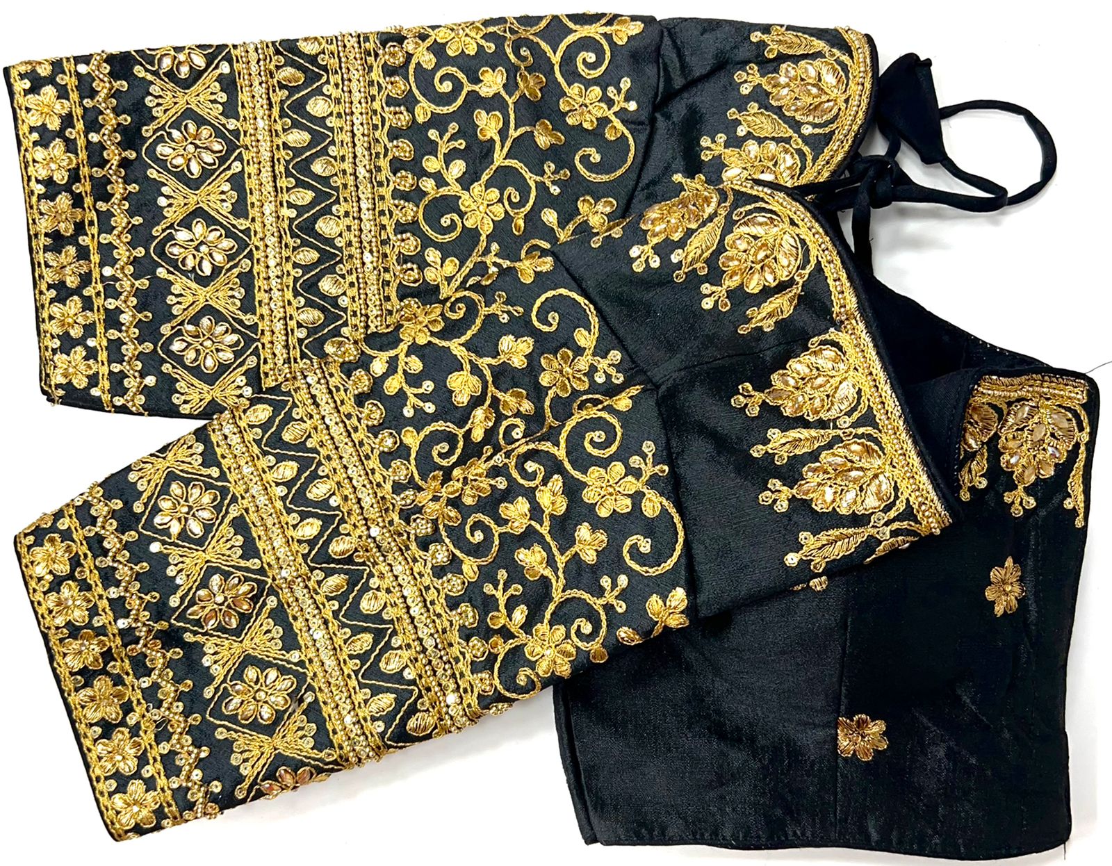Black color silk sequins work lehenga blouse for reception