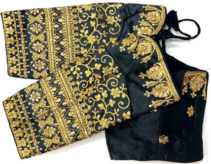 Black color silk sequins work lehenga blouse for reception