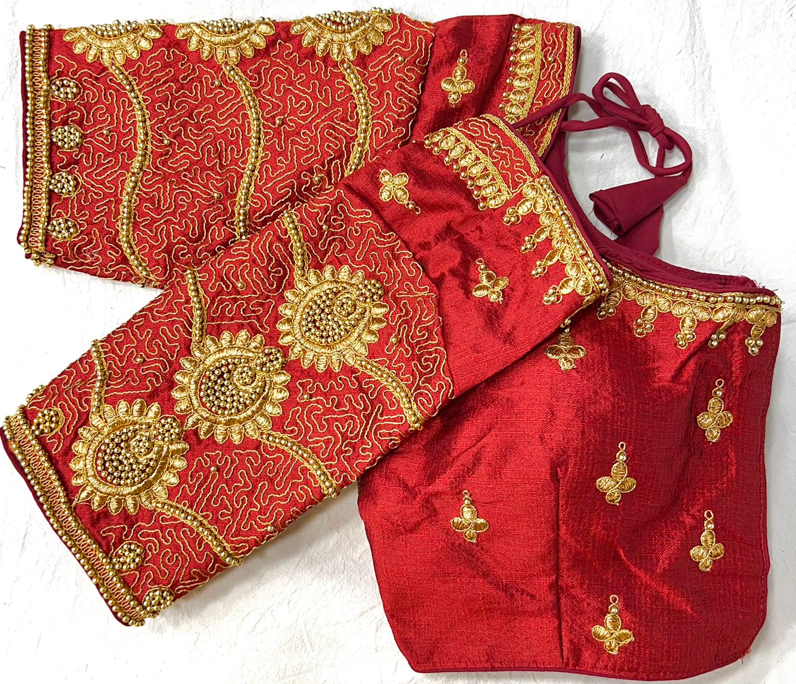 Red color silk embroidery work blouse for wedding