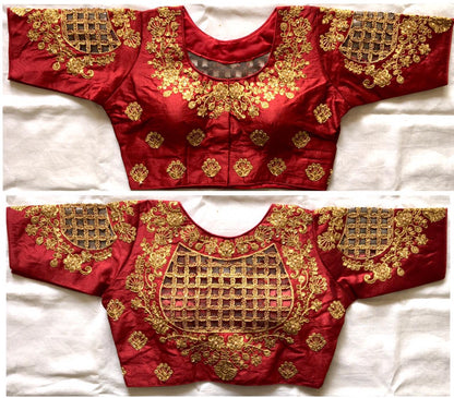 Rust color phantom silk hand work blouse price
