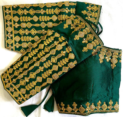 Bottle Green color phantom silk readymade blouse online