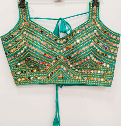 Rama color silk mirror work blouse for women