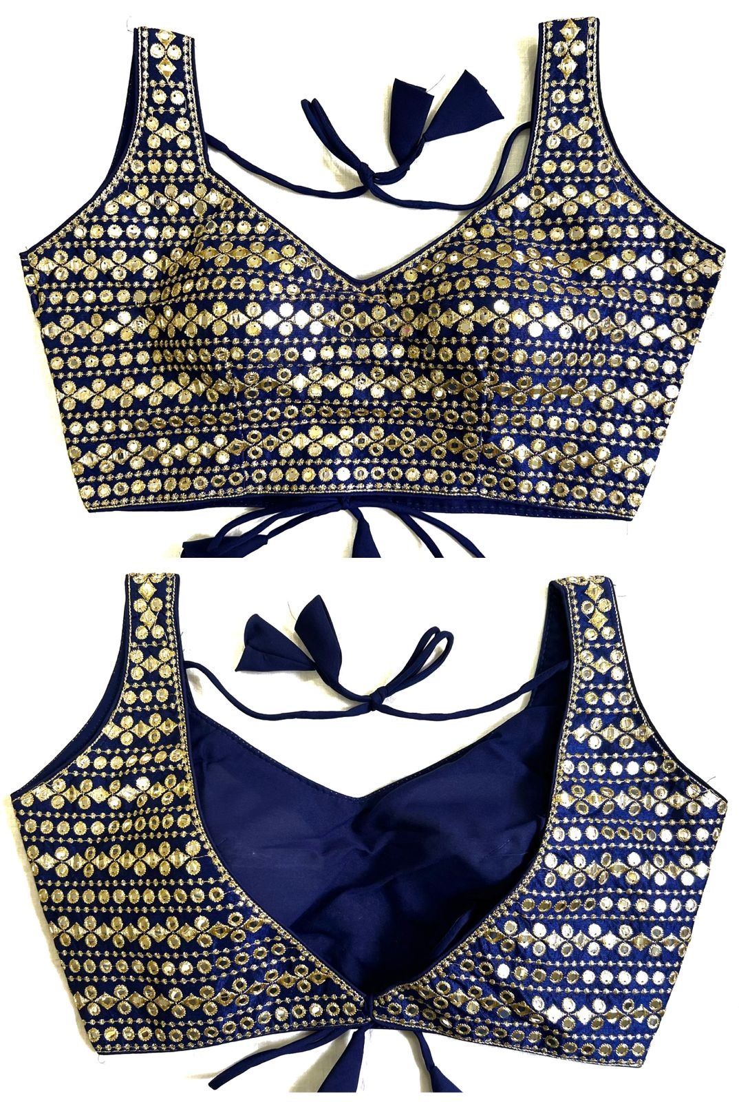 Navy blue Color silk mirror work blouse price 