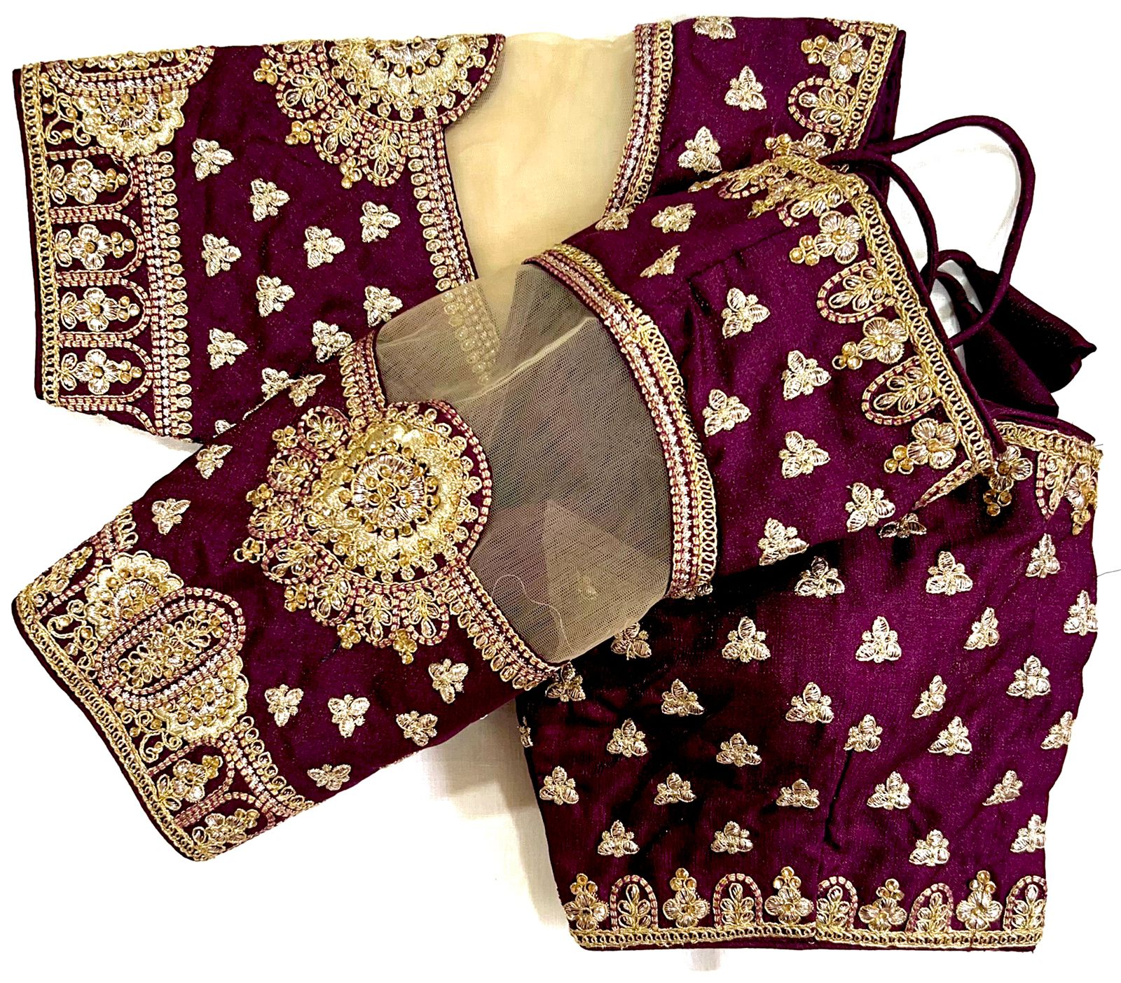 Wine color coding work silk blouse price