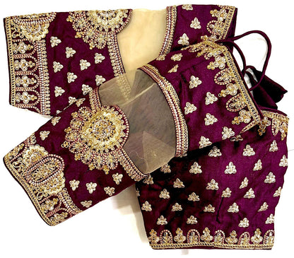 Wine color coding work silk blouse price