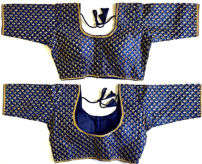 Navy Blue color silk sequins work blouse price