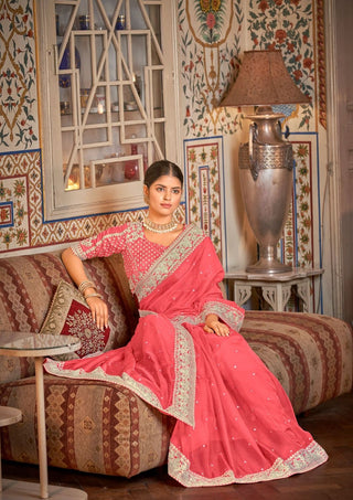 Pink Saree With Blouse