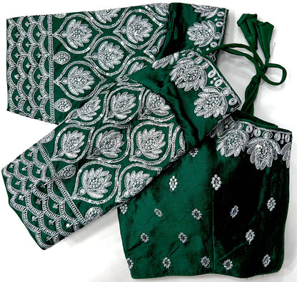 Dark green color silk sequins work blouse price 