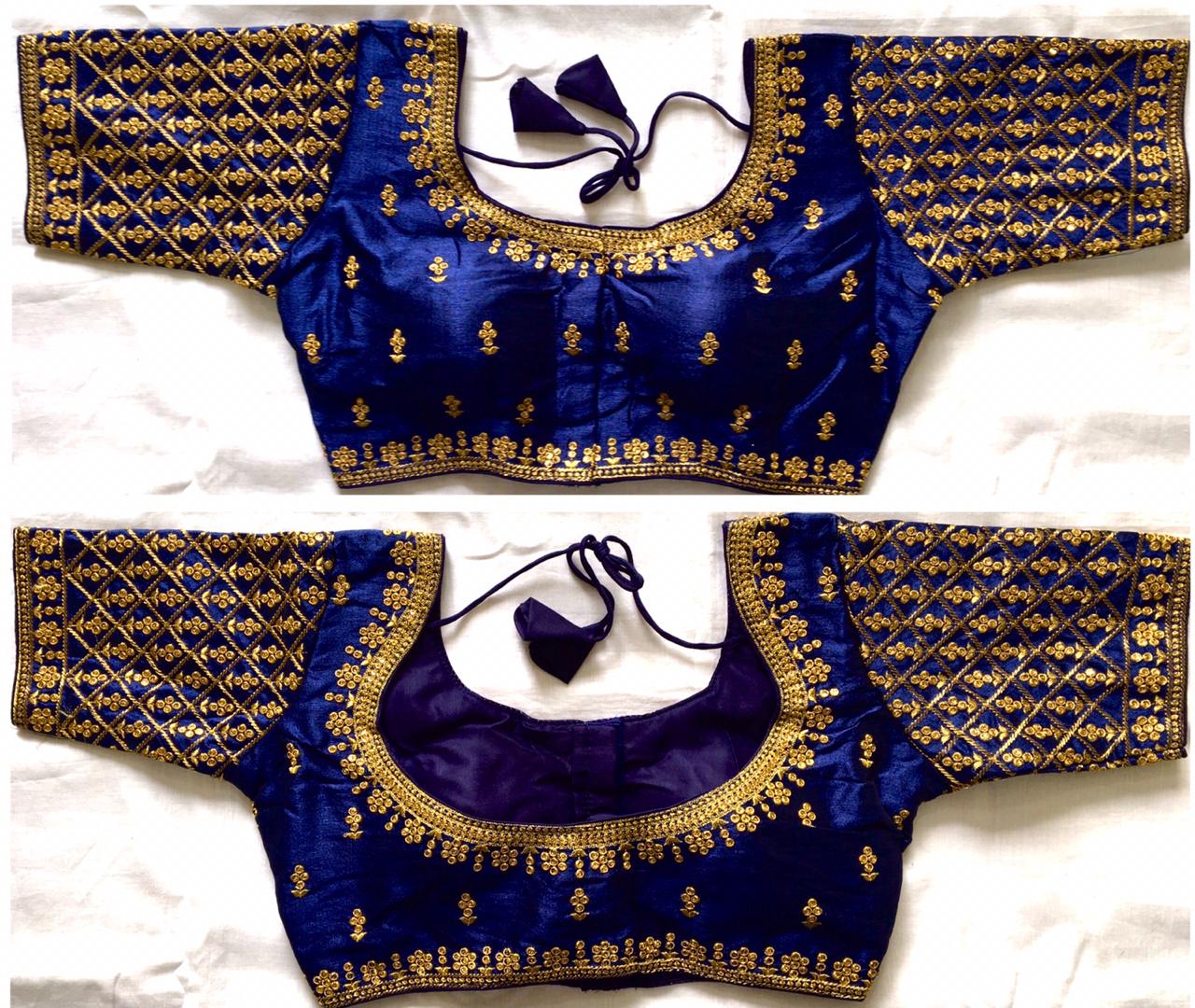 Navy Blue color sequins work sarees blouse online shopping