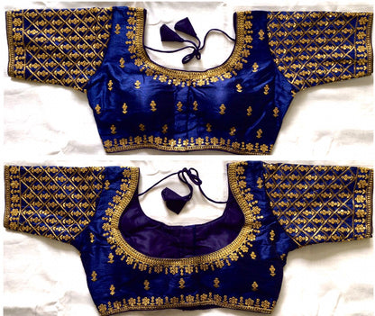 Navy Blue color sequins work sarees blouse online shopping