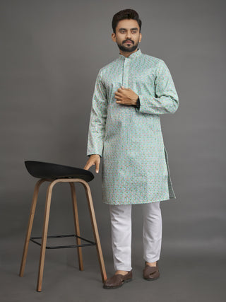 Multicoloured Thread Embroidery Kurta For Men's