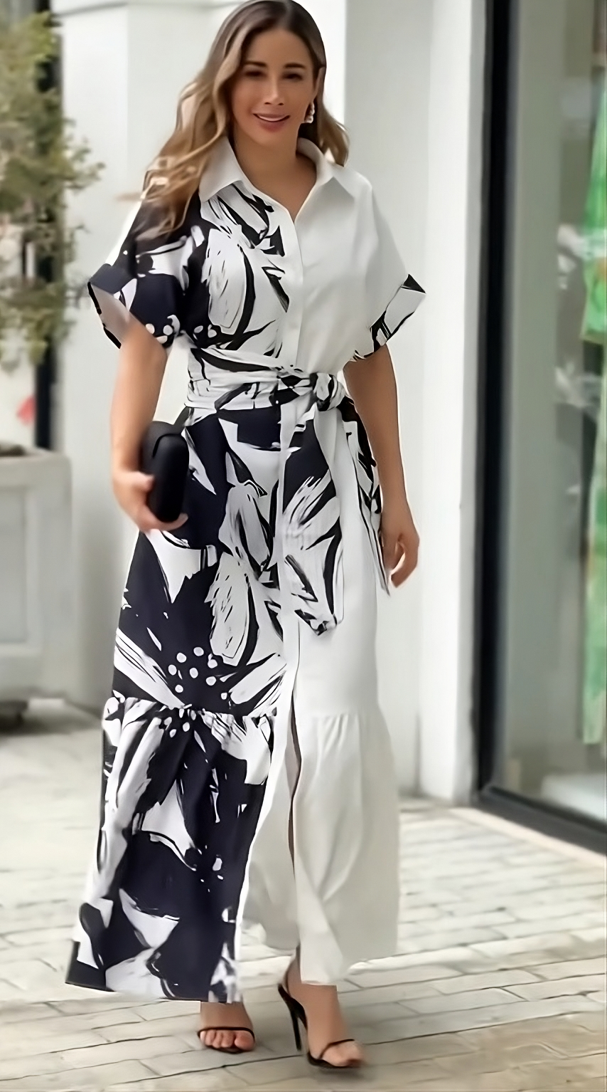 black and white abstract maxi dress Abstract Trendy Black & White Print Maxi Dress