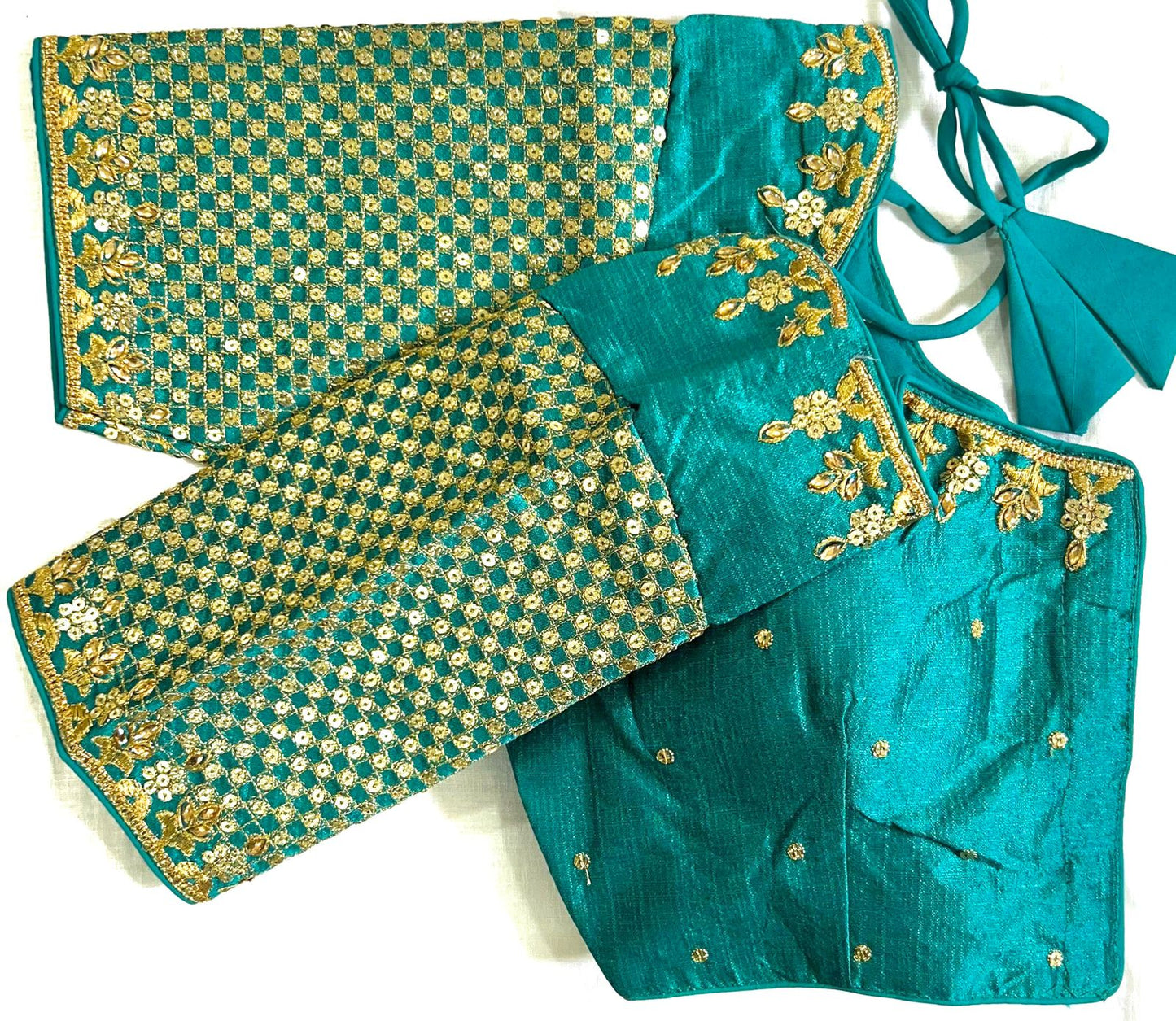 Rama color phantom silk sarees blouse images