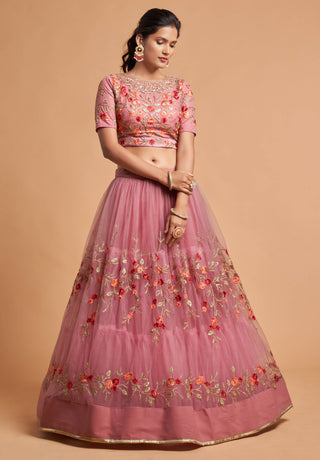 Pink Net Designer Lehenga Choli 