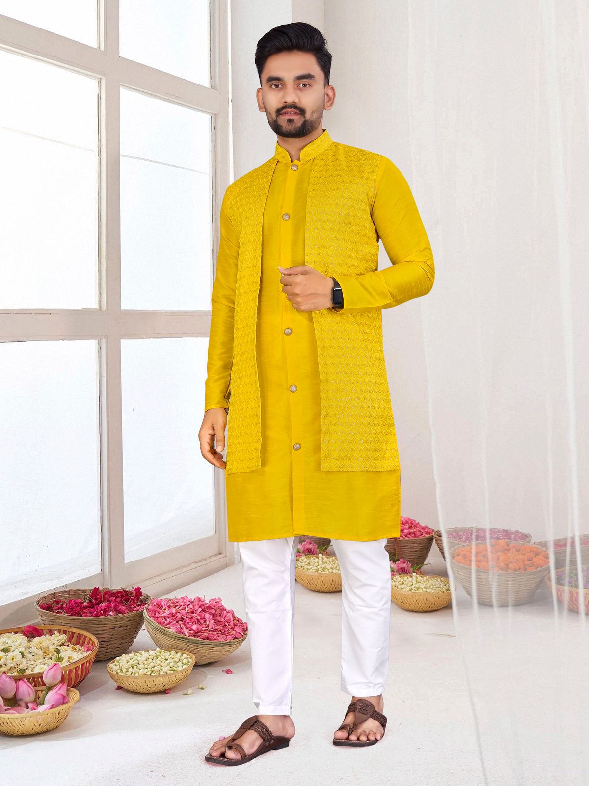 Traditional Indian Wedding Wear Men's Indo Western Kurta Pajama