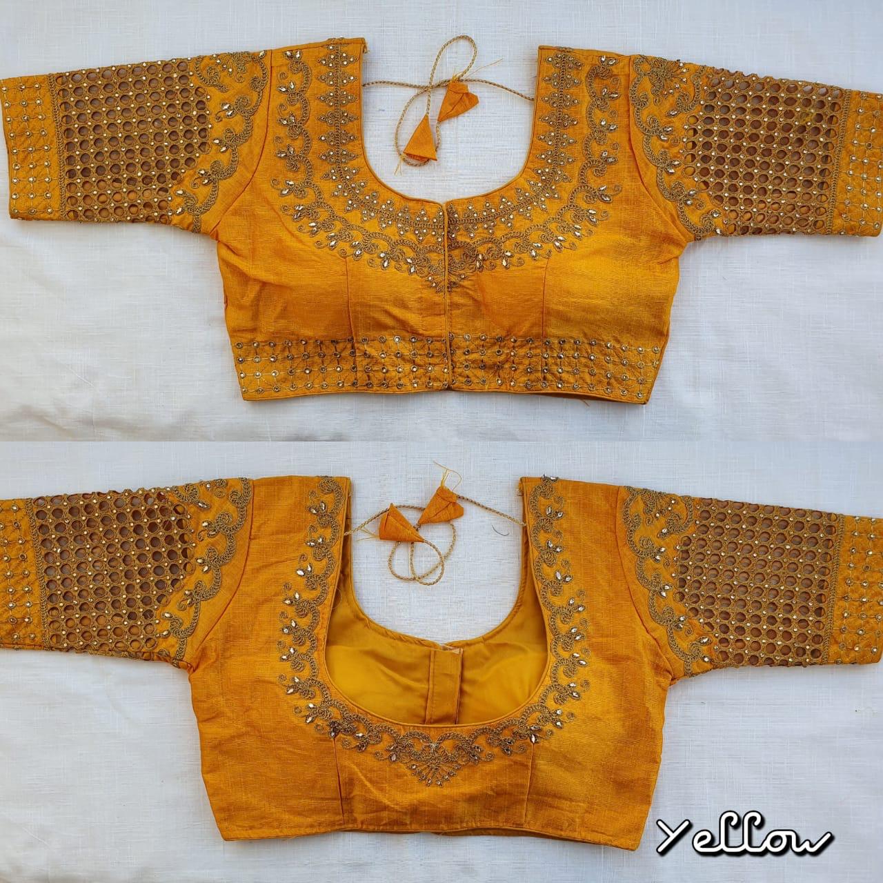Yellow color phantom silk blouse for haldi rasam