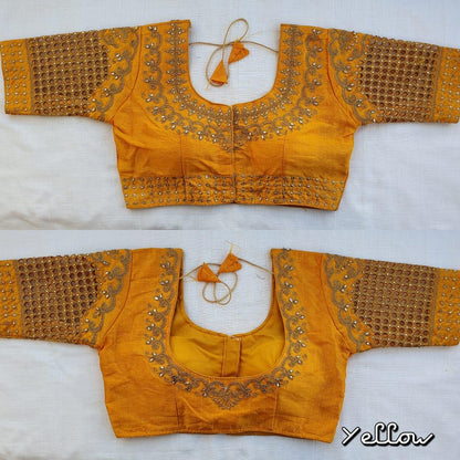Yellow color phantom silk blouse for haldi rasam