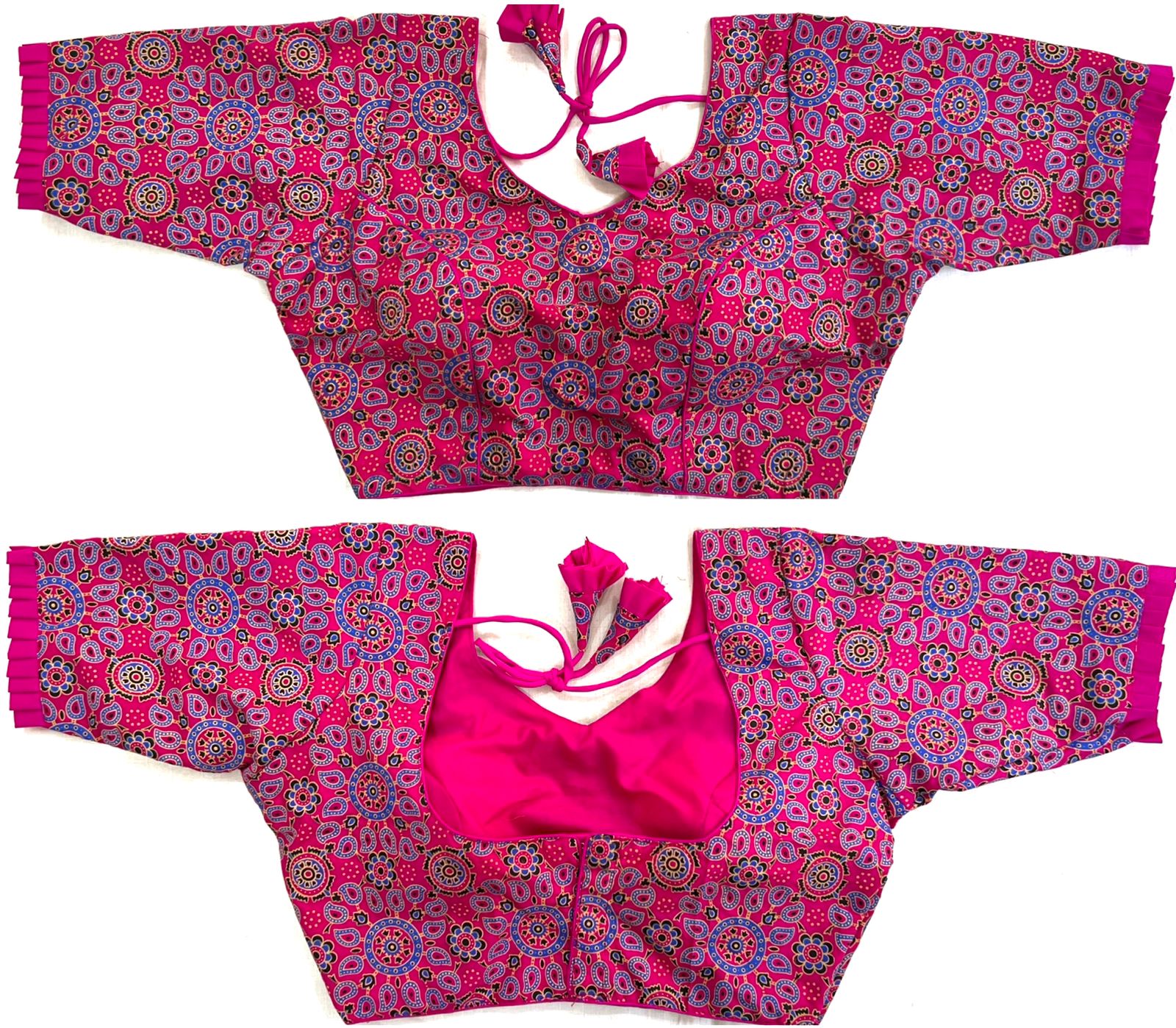 Pink color cotton ajrakh printed blouse price