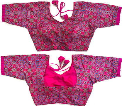 Pink color cotton ajrakh printed blouse price